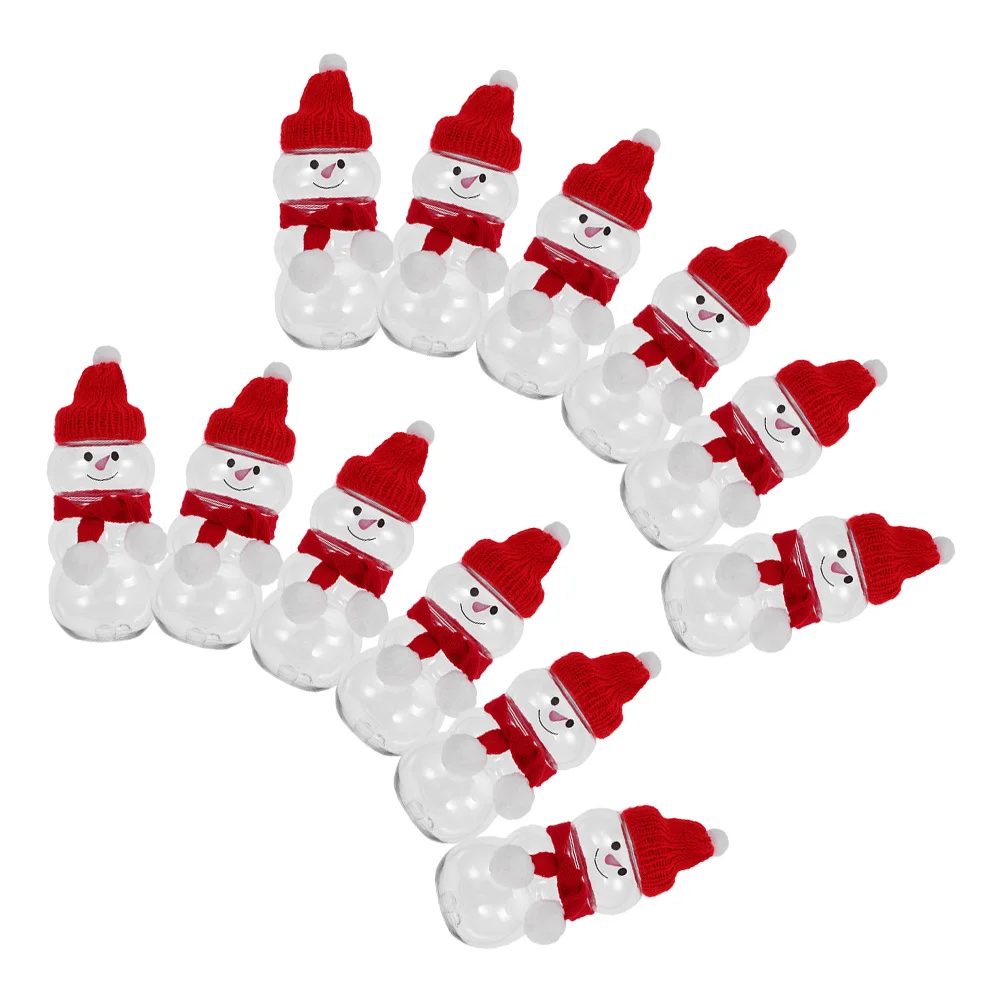 

12Set Snowman Candy Jars Clear Christmas Reusable Plastic Juice Bottles 500ml Empty Beverage Containers Party Favors