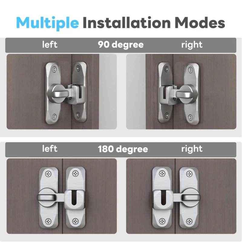 Serrure de porte rabattable à 90/180 degrés, loquet de porte de sécurité 2 en 1, boulon de porte coulissante, loquets de porte de volaille, boucle antivol, quincaillerie de porte de maison