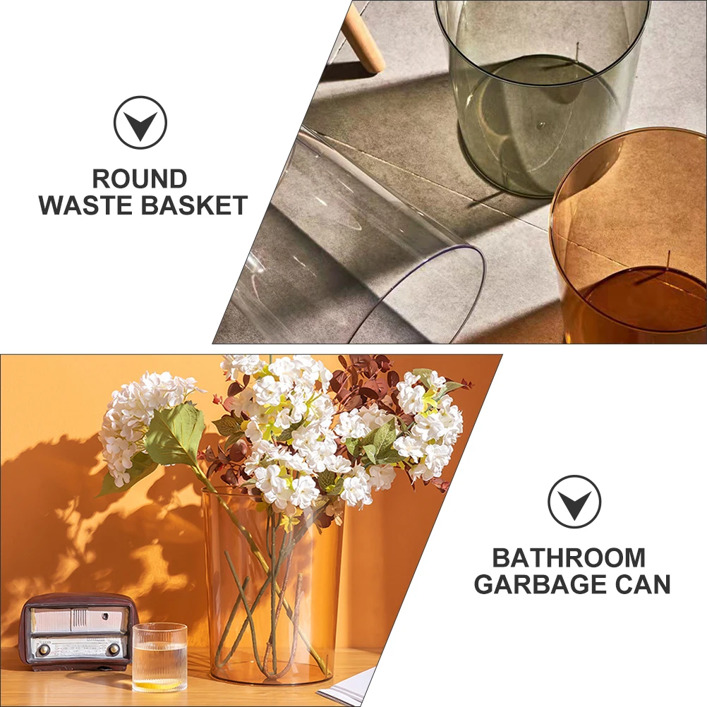 

Creative Transparent Garbage Can Mini Round Small Trash Bin Household Desktop Organizer Pen Holder Pet Material Clear