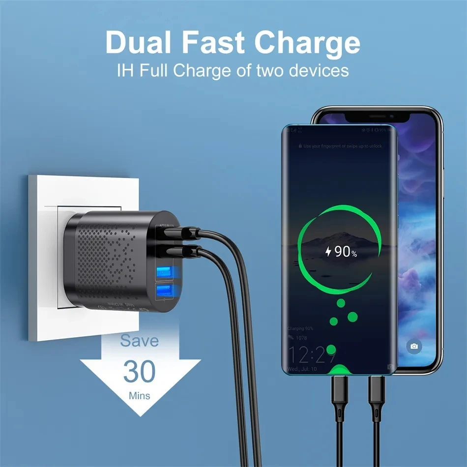 USLION 48W 3A QC3.0 AU Plug USB Charger for Australia Mobile Phone Charger For iPhone 15 14 Samsung 4 Port Fast Wall Chargers