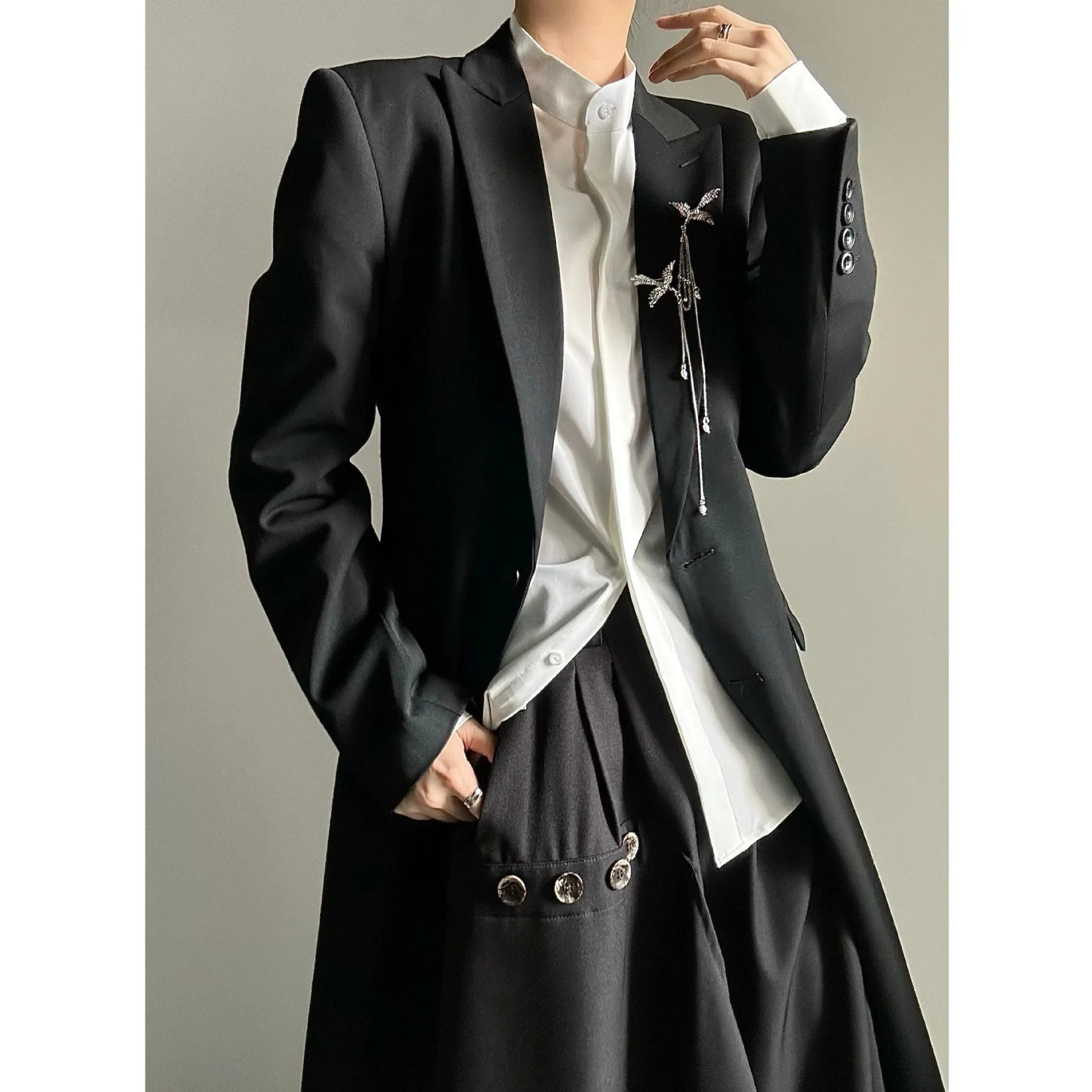 Front Shoulder Black Coat Suit Neutral Trench Coat Spring And Autumn High-end Coat Long Men And Women
