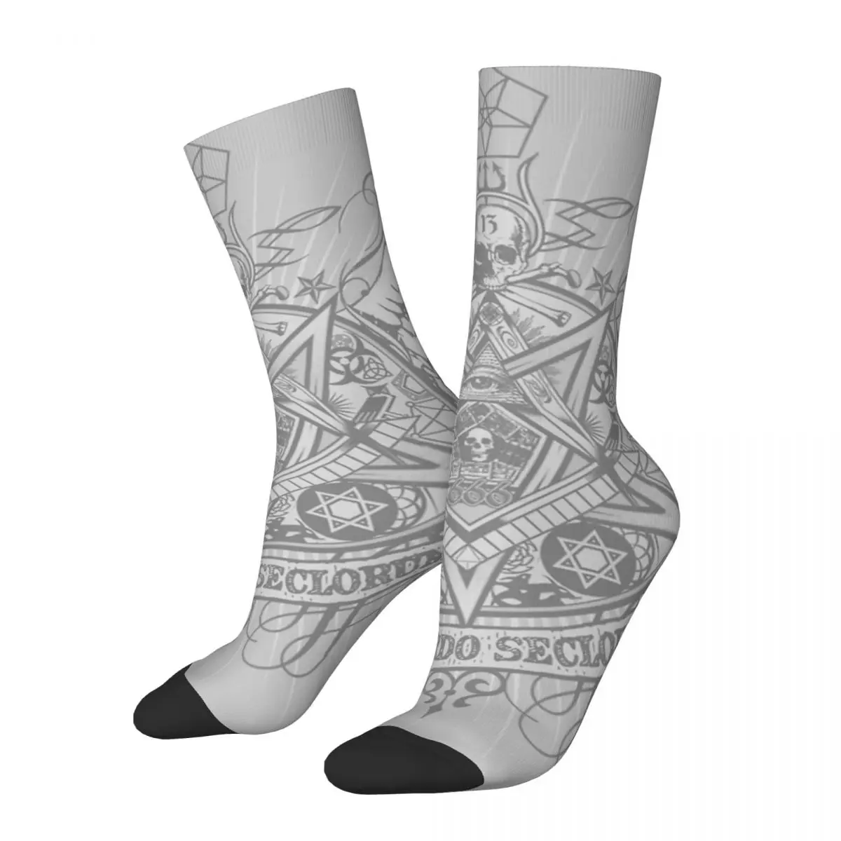 Funny Happy Men's Compression Sock Satanic Masonic Retro Harajuku Freemasons Hip Hop Novelty Casual Crew Crazy Sock Gift Printed