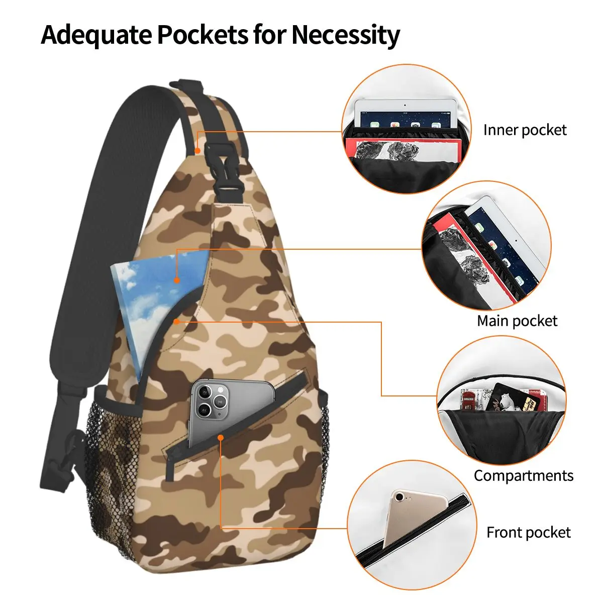 Militar Camuflagem Crossbody Sling Bag Peito Bag Abstrato Exército Camo Ombro Mochila Daypack Viagem Caminhadas Camping Bookbag