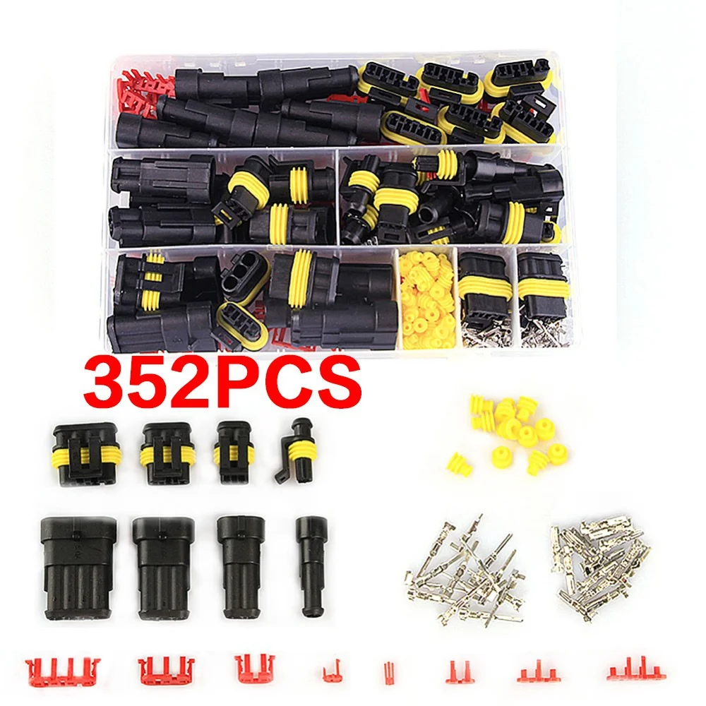 240/352PCS HID Waterproof Connectors 1/2/3/4 Pin Electrical Wire Connector Plug Truck Harness 300V 12A
