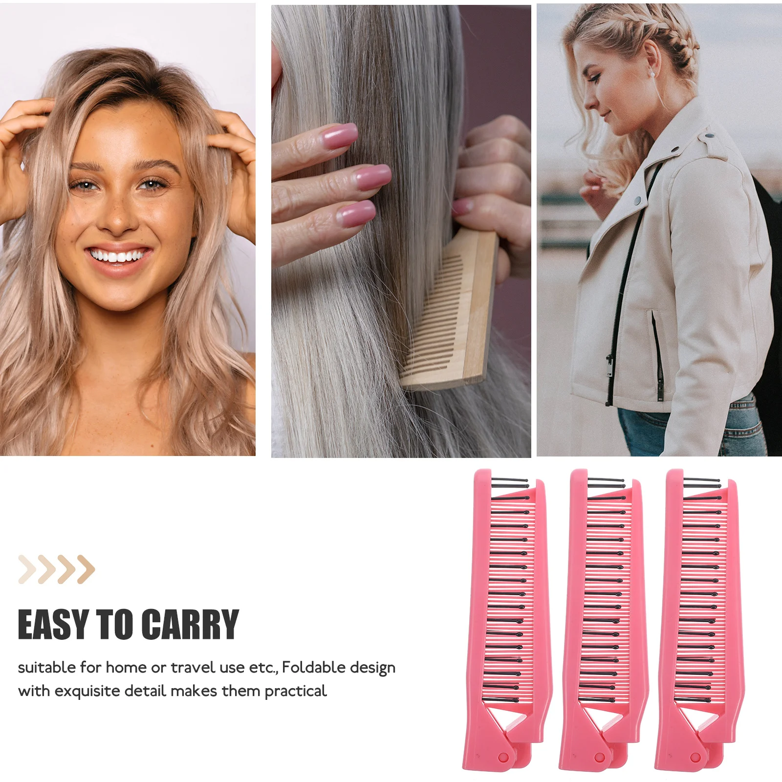 

4 Pcs Foldable Hair Comb Durable Lightweight Plastic Travel Portable Fine Tooth Pocket Size Easy to Carry Women Styler