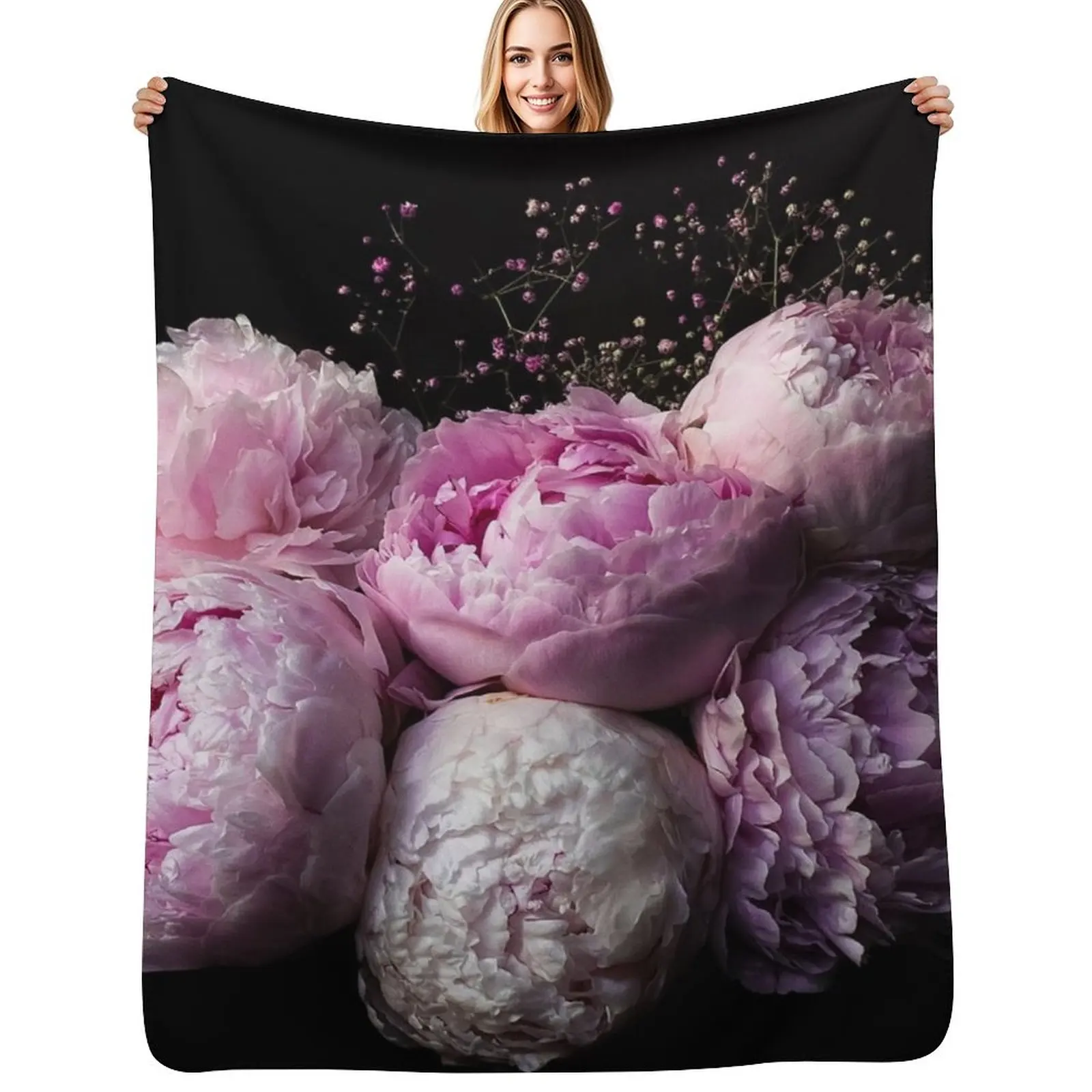 Peony in Pink Throw Blanket Luxury Thicken Hairy Softest sofa bed blankets ands Soft Big Blankets