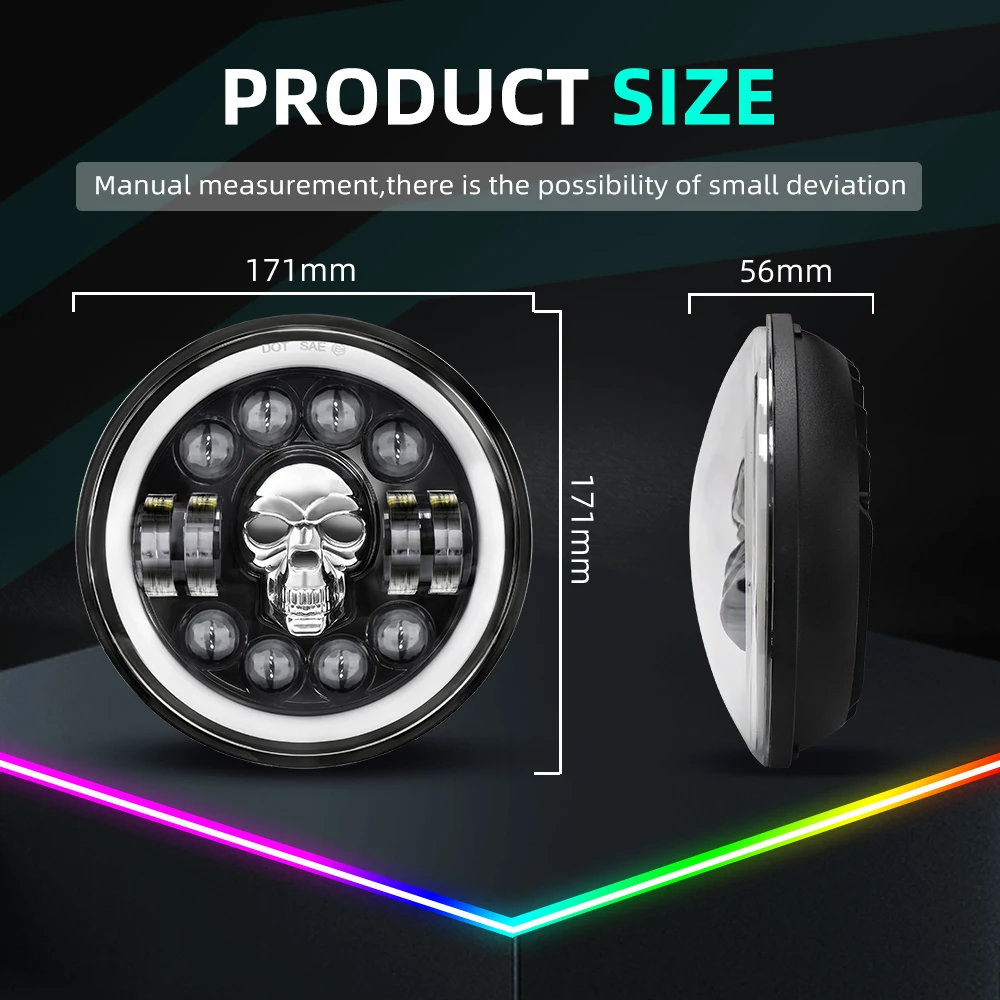 MGLLIGHT 7" Inch Round LED Headlight Skull Halo Angel Eye High Low Beam for 175-1990-97 Mazda Miata MX5 view 3