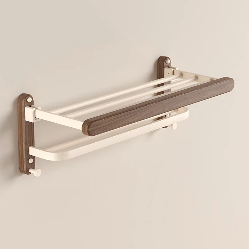 Walnut Cream Style White Towel Rack, No Punch Bathroom Shelf, Toilet, Wall Mounted, Washroom Storage, Bath Towel Holder