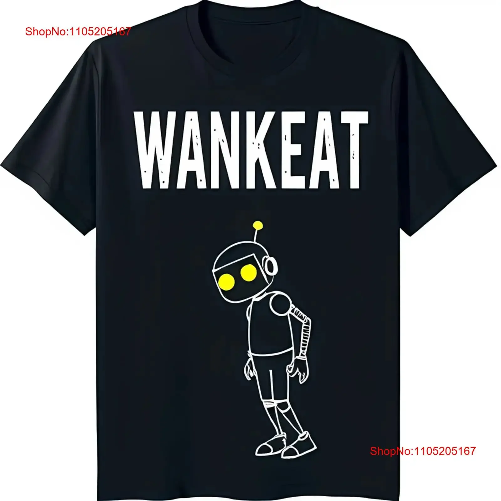 Cool Black T Shirt with 'WANKEAT' Yellow Eyed Robot Design vintage Washed Breathable designer clothes Soft Casual Stretched