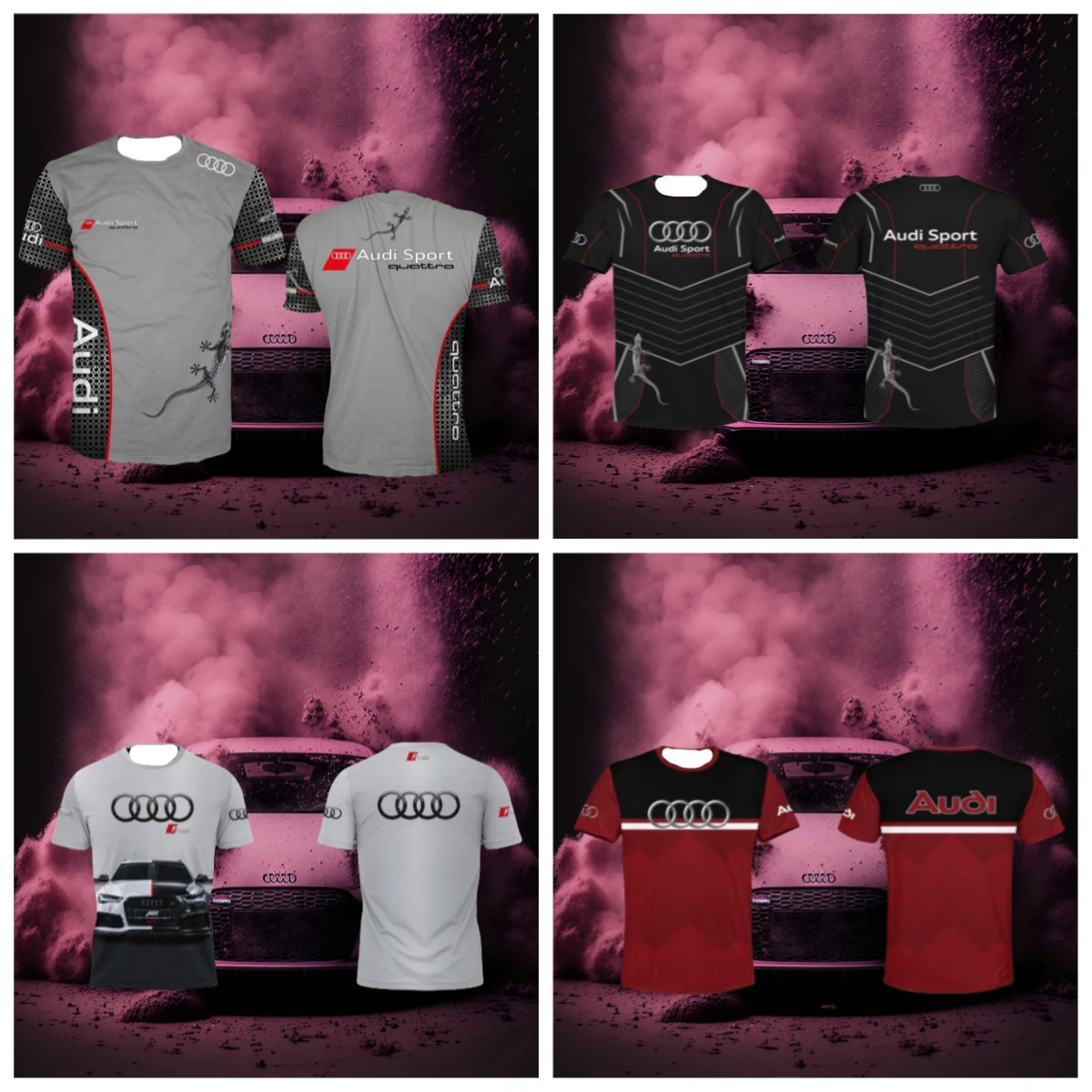 

Moto Audi Full Body Print Picture T-shirt with Car Theme T-shirt Breathable and Comfortable Outdoor Sports Adult Short Sleeves