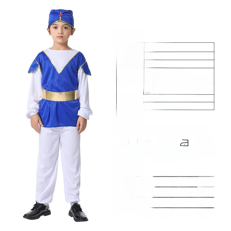 새로운 알라딘 왕자 의상 유프 댄스 파티 소년 역할 놀이 의상 전통 중국 무대 의상 남성 패션 봄 2023