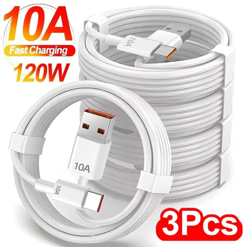 

3Pcs 120W Super Fast Charging 10A Cable USB To Type-C Cable For Android Highspeed Data Transfer For Xiaomi Redmi iphone 2M Cable