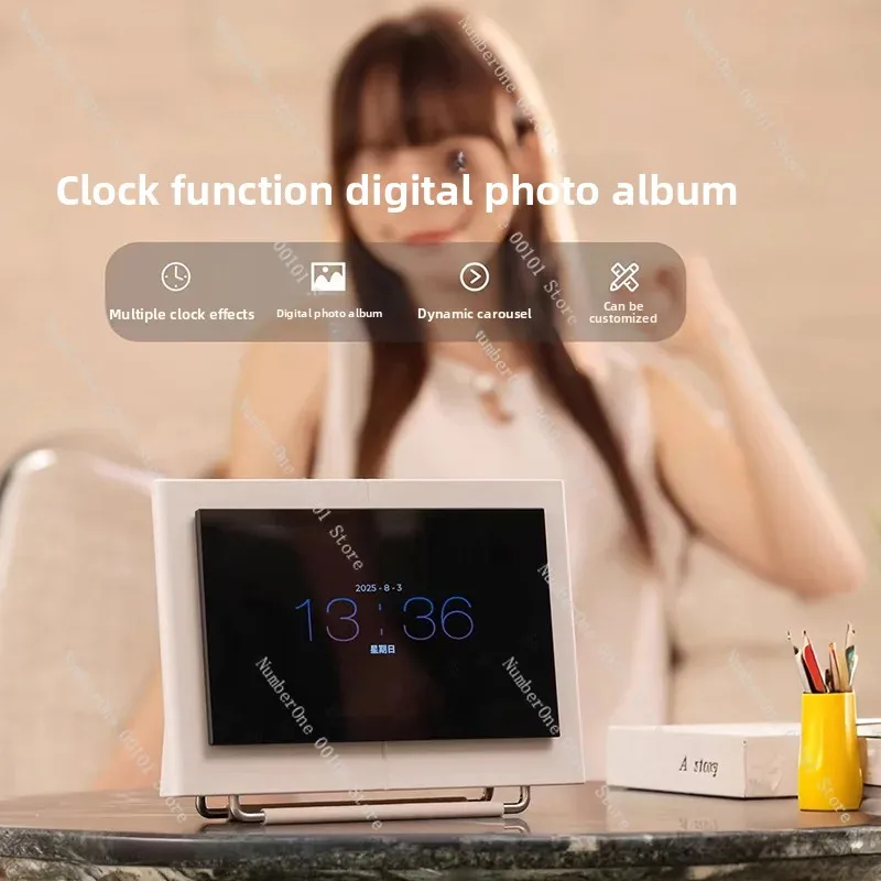 Floating Lyrics Digital Photo Frame, Desktop Bluetooth Speaker with White Noise, Customizable LED Ornament for Holiday Gift