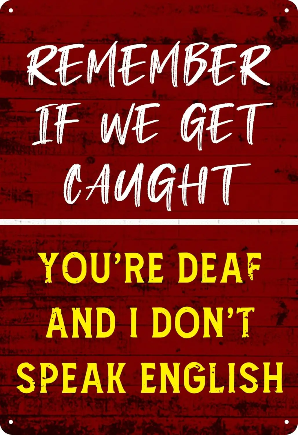 Remember If We Get Caught You're Deaf And I Don't Speak English- man cave wall decor Funny Vintage Metal Tin Signs for B sign