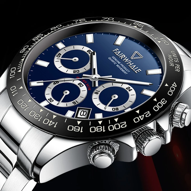 ساعات مارك فيرويل كوارتز عصرية للرجال من أفضل العلامات التجارية الفاخرة ساعة كرونوغراف بحزام من الفولاذ المقاوم للصدأ مقاومة للماء