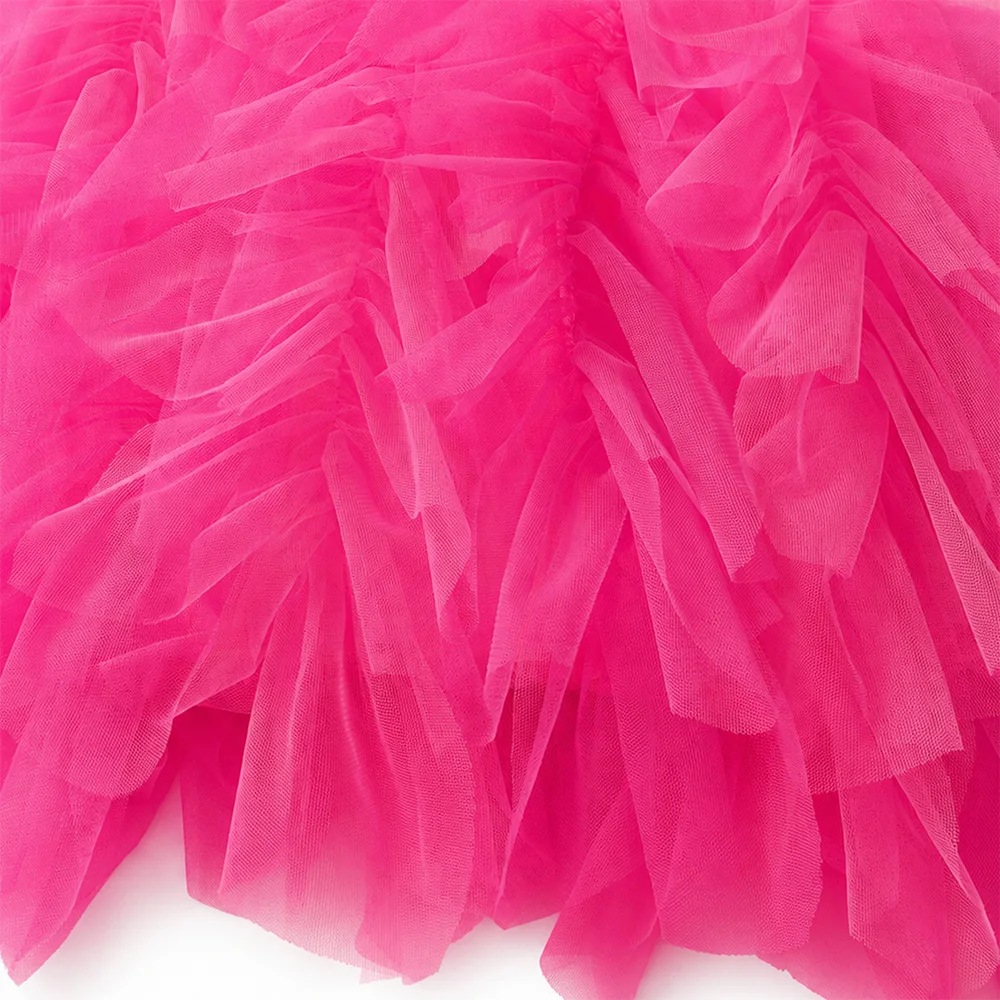 Kleinkinder Herzförmiger Druck Langarm Strickkleid in Schwarz und Rosa, Kinder Mehrlagiges Flauschiges Tüll-Prinzessinnenkleid für Geburtstagsfeiern und Alltag – Detail 6