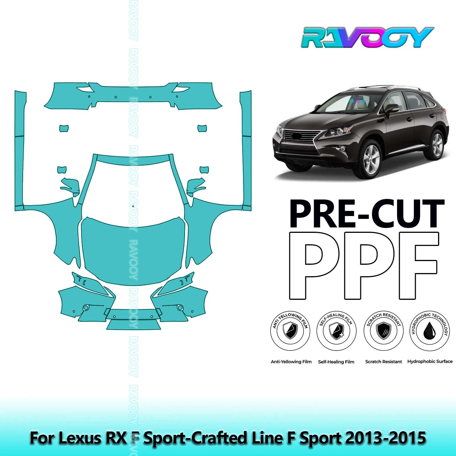 

8.5Mil Precut PPF Paint Protection Film Front Kit+Rockers+Rear Bumper For Lexus RX F Sport-Crafted Line F Sport 2013-2015