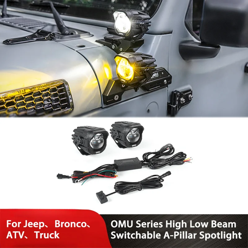 Off Road 4x4 Exterior Accessories Aluminum OMU Series High Low Beam Switchable A-Pillar Spotlight For Jeep Bronco ATV Trucks