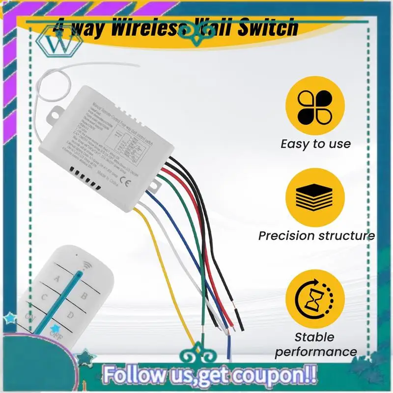 Upgraded 6X 4 Way Light Lamp Digital Wireless Remote Control Switch ON/OFF 220V