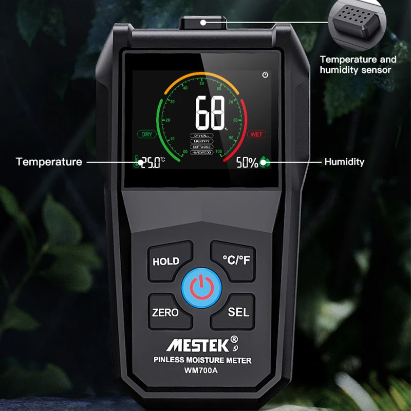 MESTEK Professional Color Screen Non-contact Wood Moisture Meter Environmental Humidity Temperature Detection Moisture Detector