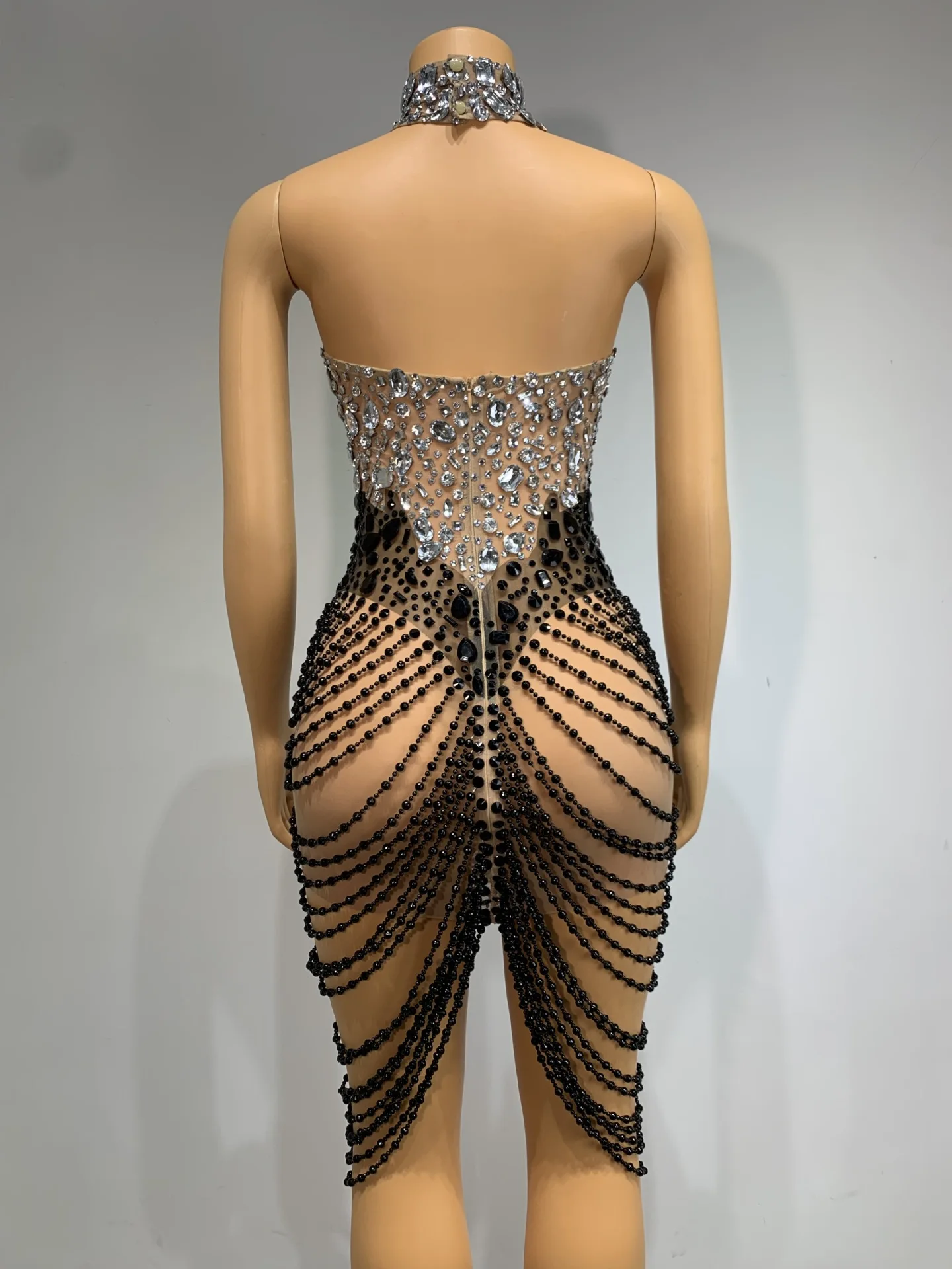 Robes de fête d'anniversaire sexy pour femmes, dos nu, strass, maille, moulante, mini robe, Club, Bar, Gogo, danseuse, chanteur, Costumes de scène