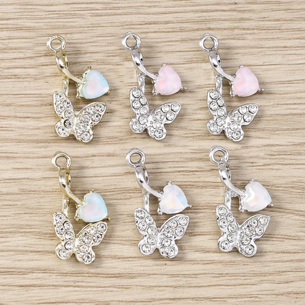 

Tusember 10pcs 15*21mm CZ Crystal Heart Leaf Butterfly Charms for Handmade Necklace Dangle Earrings Jewelry Making Accessories