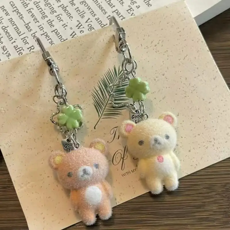 

Kawaii Cartoon Rilakkuma Key Chain Cute Plush Bear Four Leaf Clover Zipper Decoration Creativity Ccd Hangings Girl's Toys Gift