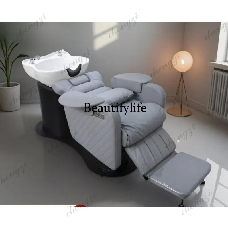 K153   Ergonomics Massage Shampoo Chair Beauty Comfort Bed Shower Shampoo Chair Hairdressing PU Leather Furniture