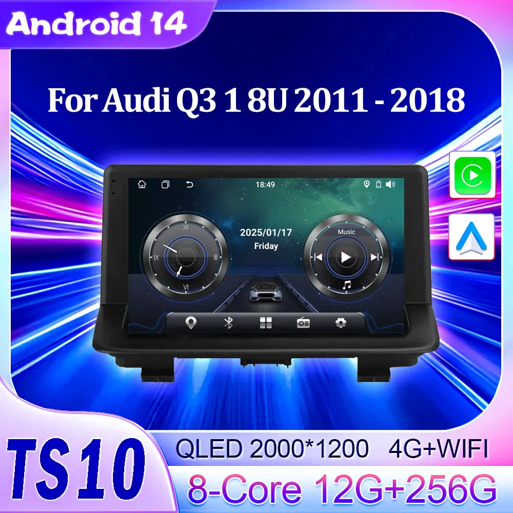 8 Core Autoradio Android 14 Per Audi Q3 1 8U 2011 - 2018 Mirror Link AutoMotive Smart Car Systems Navigazione GPS Touch Screen