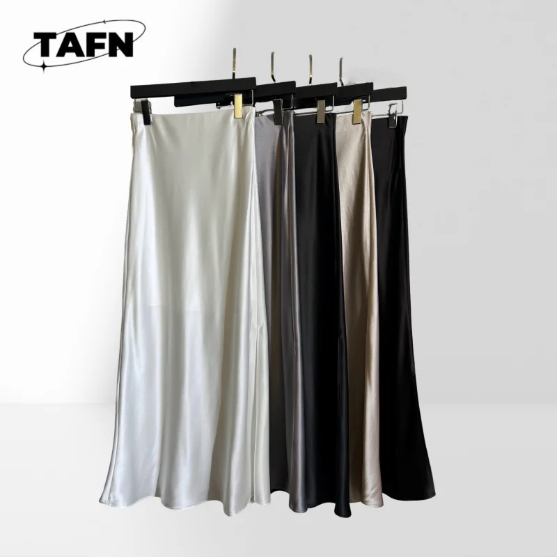 

25. Весенне-летняя популярная ацетатная юбка с разрезом, мягкая трикотажная мини-юбка — повседневная и удобная для непринужденных нарядов AG2912