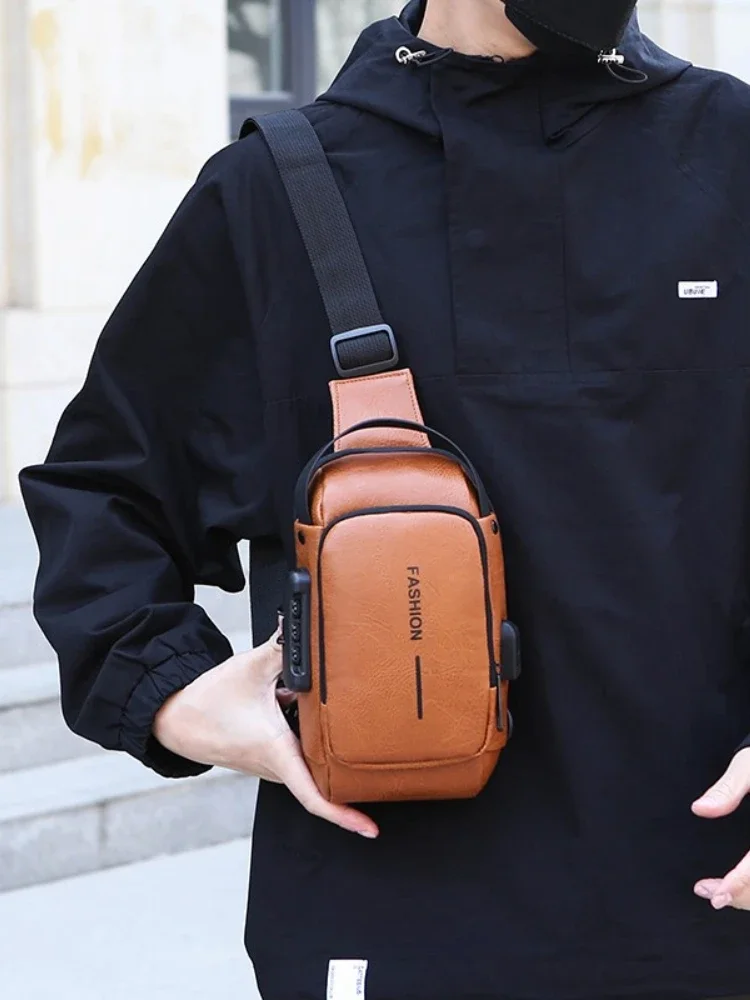Men's Multifunction Anti-theft USB Chest Bag, Sling Shoulder Bag, Password Lock Crossbody Bag Suitable for Cycling image 6