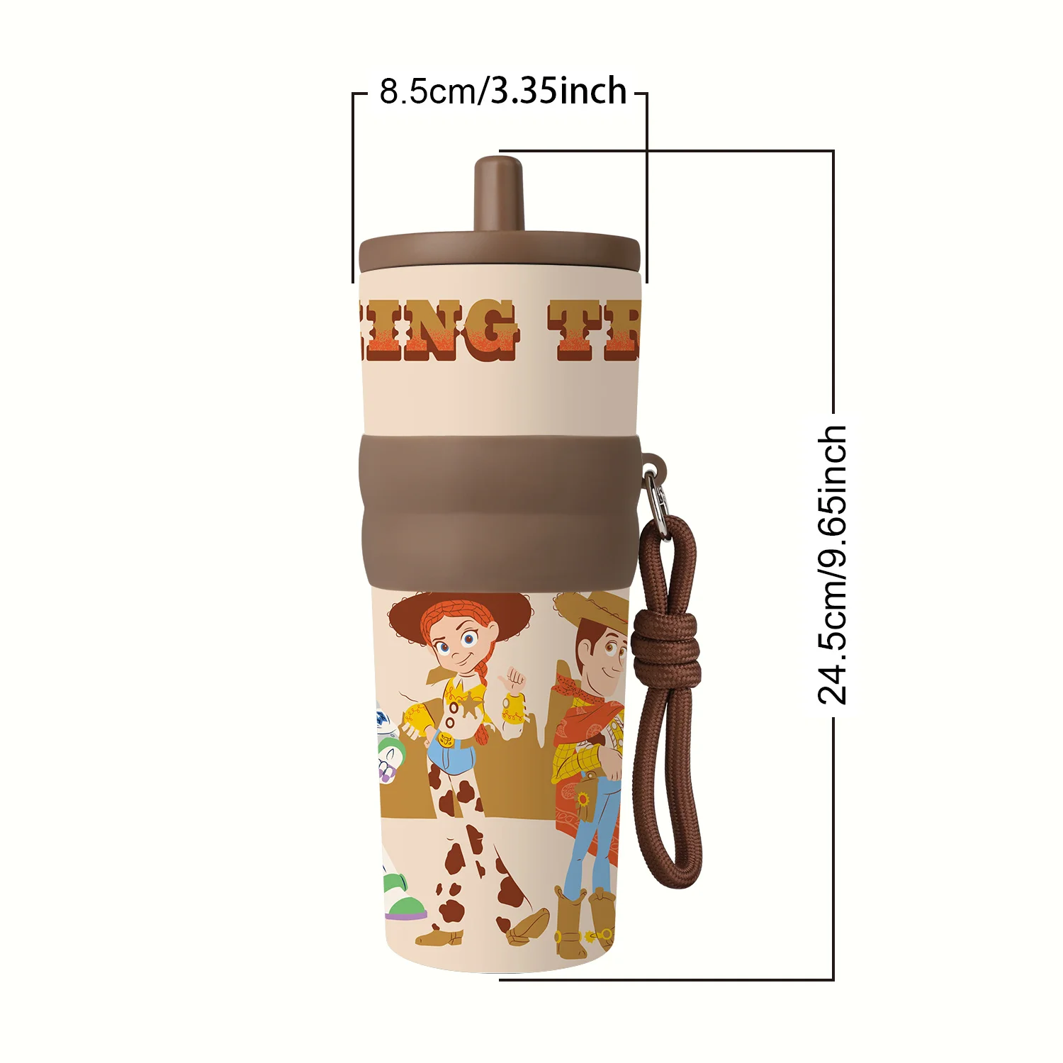 1pc 25oz Disney Toy Story Characters Stainless Steel Tumbler Insulated Travel Mug with Straw Hanging Rope Brown Coffee Cup