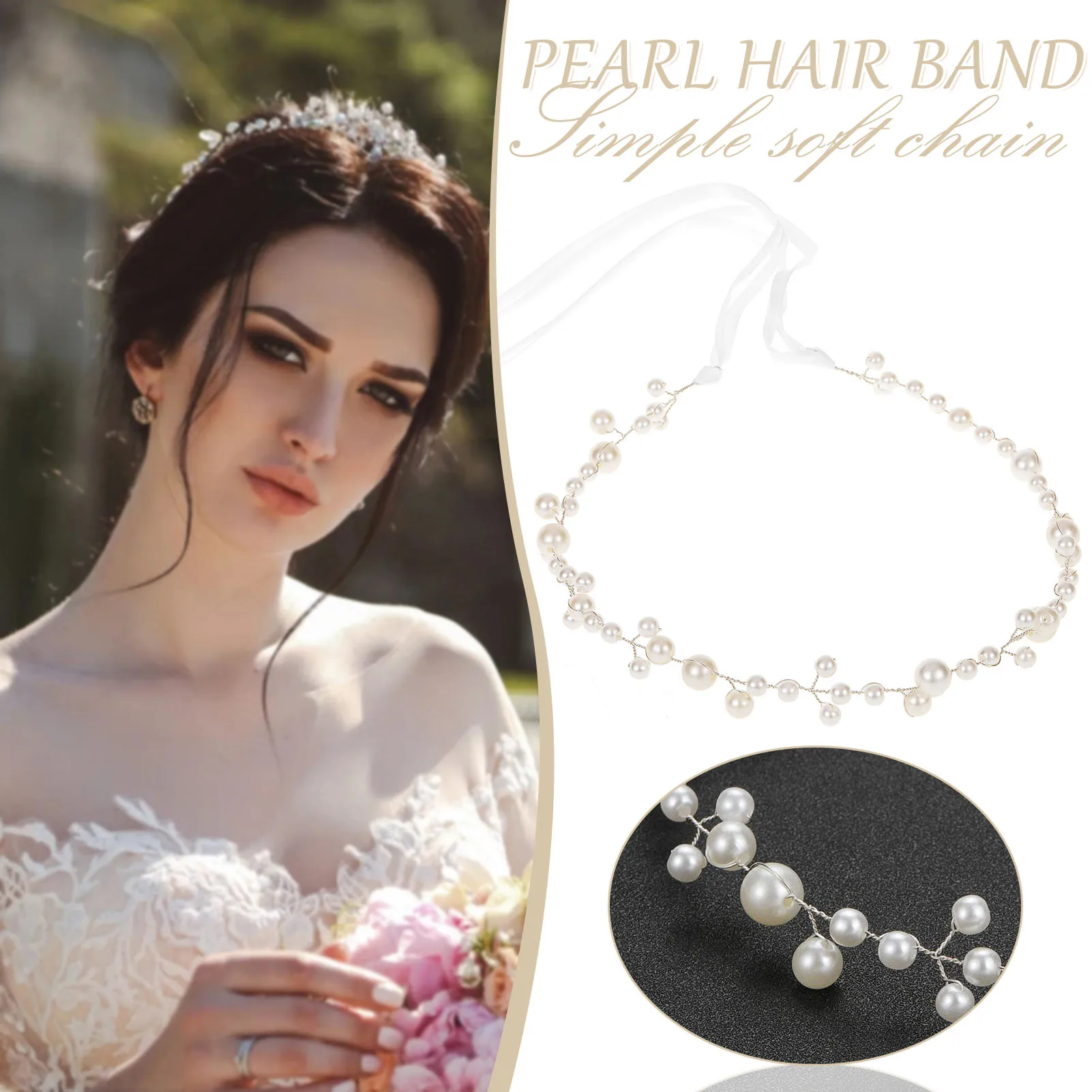 

Bridal Hairband Pearl Soft Chain Tiara Wedding Hairstyle Decoration Girls Gift Heavenly Elegant Temperamental Luxurious PR Sale