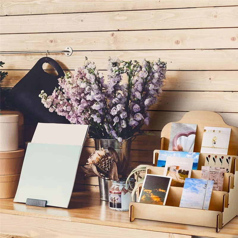 ABWP-Wooden Greeting Card Display Stand Stickers Display Stand Portable Detachable Ladder Storage Stand