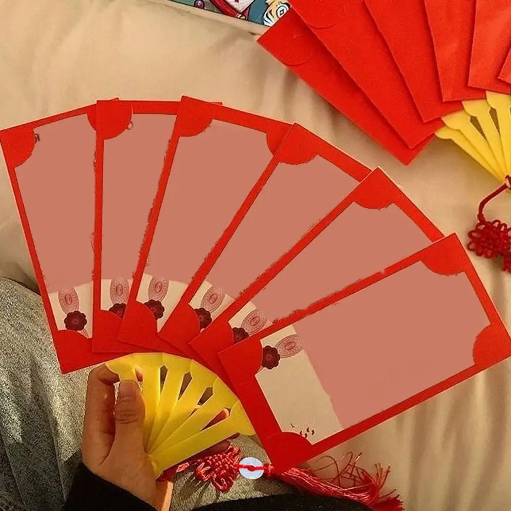 موضة 6/10 فتحات شكل مروحة مغلف أحمر شرابة حسن الحظ شكل مروحة هونغباو النمط الصيني أفضل التمنيات جيوب نعمة الزفاف