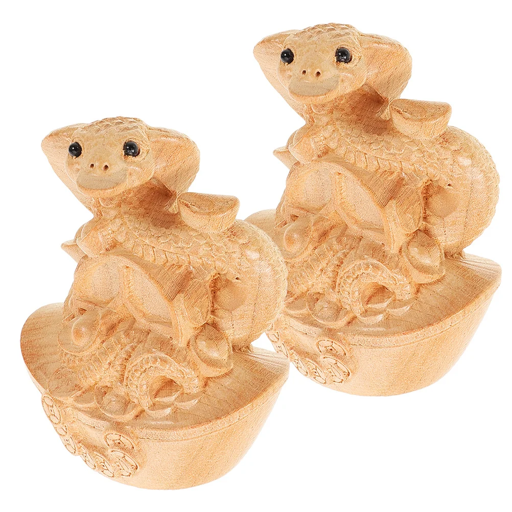 

2Pcs Wooden Hand-Carved Snake Statue Zodiac Animal Ornaments Intricate Craftsmanship Material Wealth Good Fortune