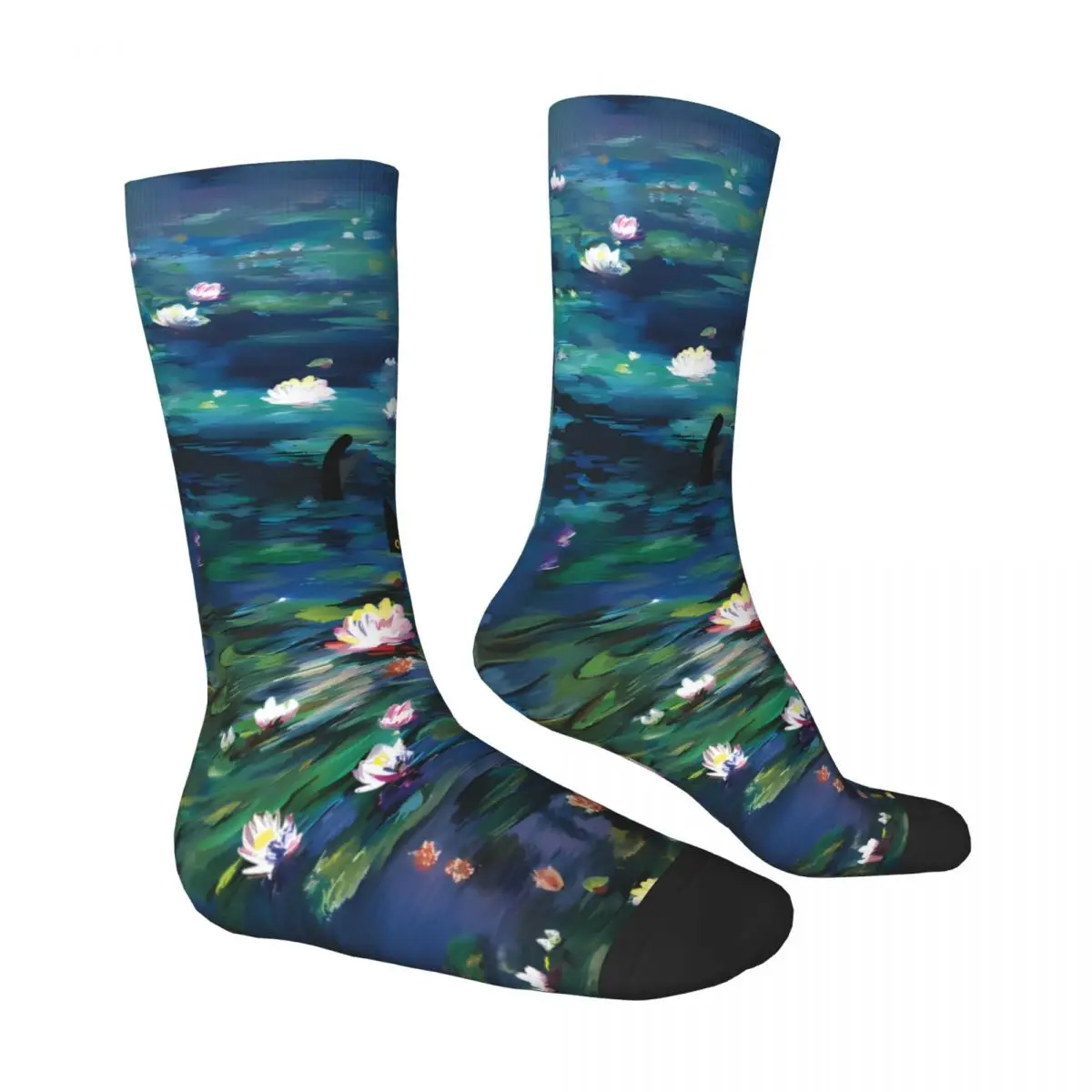 Claude Monet Water Lilies Monet Cat Socks Male Mens Women Autumn Stockings Harajuku