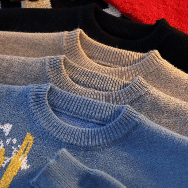 Men's High Quality Autumn Winter Long Sleeves Knit New Sweater Round Neck Jacquard Keep Warm Pullover Trend Leisure Fashion Tops