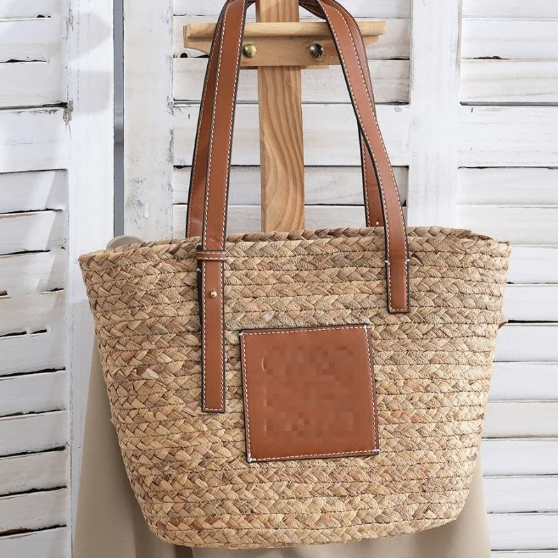 Straw Woven Bag for Women 2023 New Pure Handmade Woven Bag Artistic Style Single Shoulder Hand-held Beach Vacation Bag