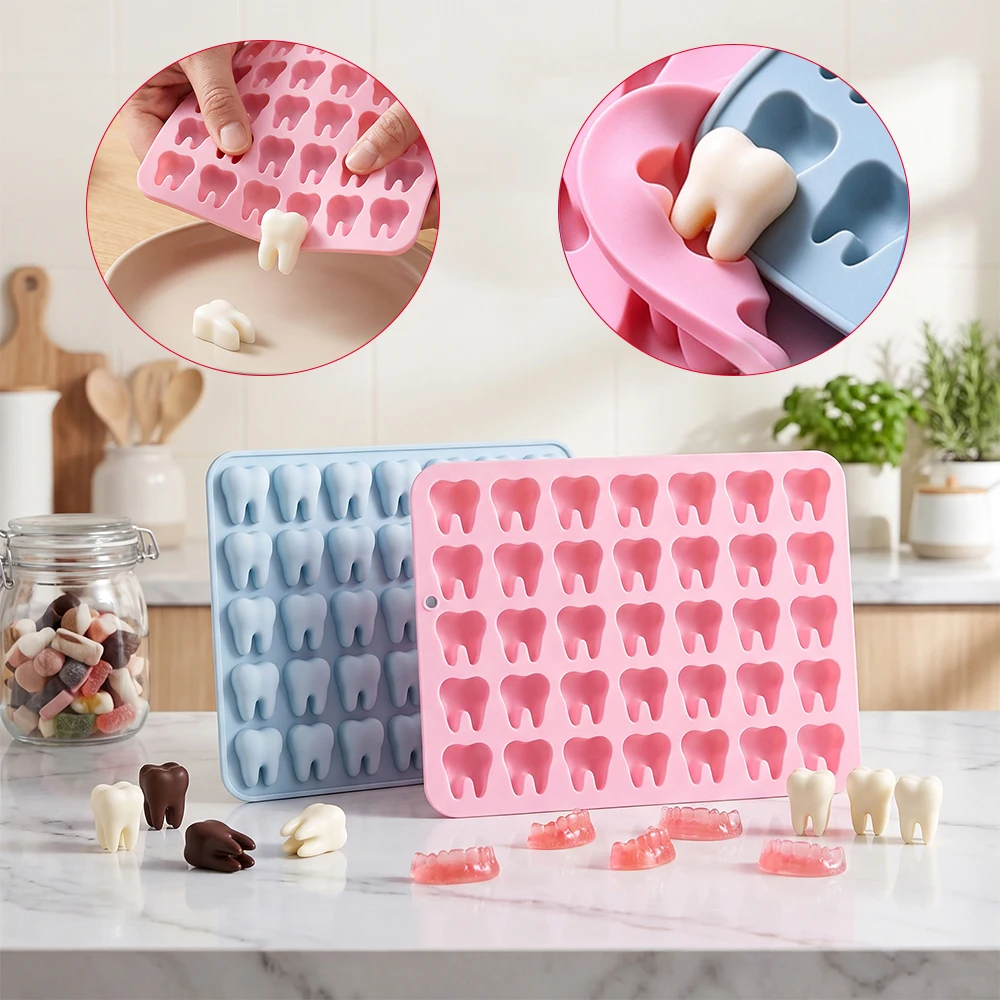 Tooth Silicone Mold, Dental Theme Molar Shape Mold for Chocolate Candy Fondant Food Grade DIY Baking Resin Craft Mold 35 Cavity