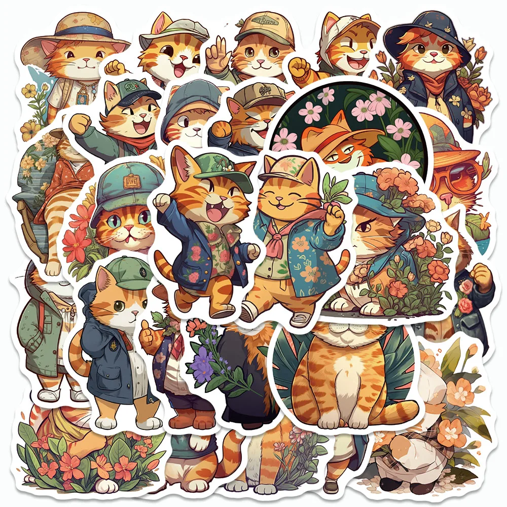 

50PCS Cute Ginger Cat Stickers Funny Cartoon Graffiti Decals For Laptop Scrapbook Luggage Phone Case Fridge DIY Animals Stickers