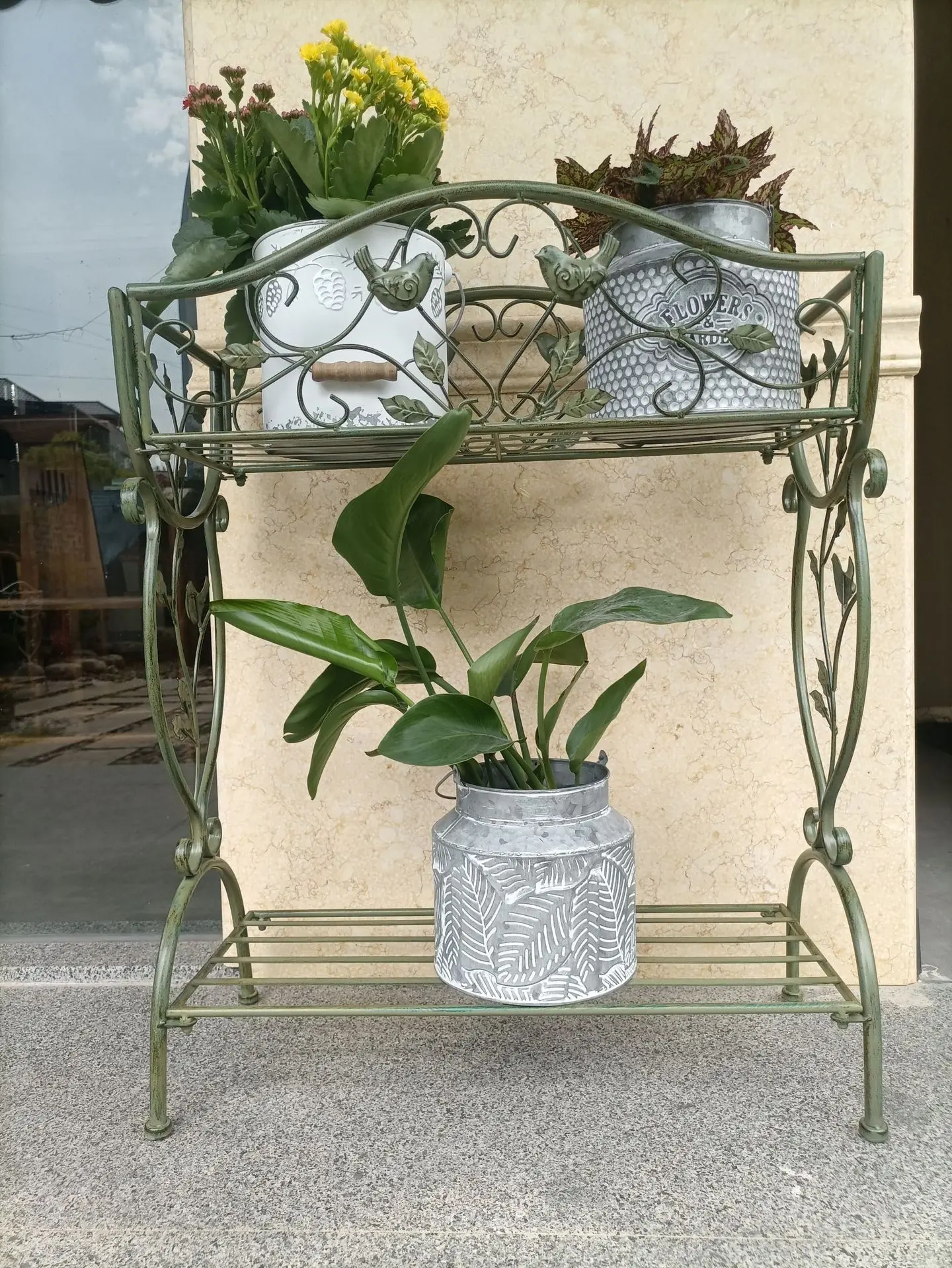 Antique Iron Garden Flower Stand, Storage Shelf Display, Living Room, Balcony, Outdoor Decoration