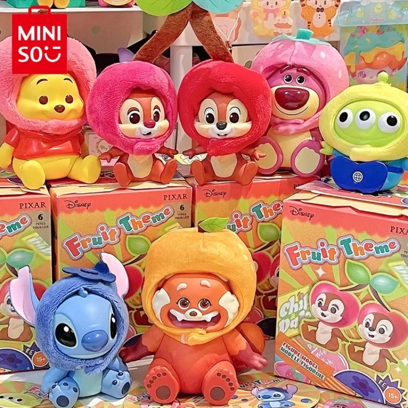 Genuine MINISO Disney Fruit Headgear Theme Winnie The Pooh Figure Cartoon Stitch Cute Ornament Trendy Blind Box Girl Gift