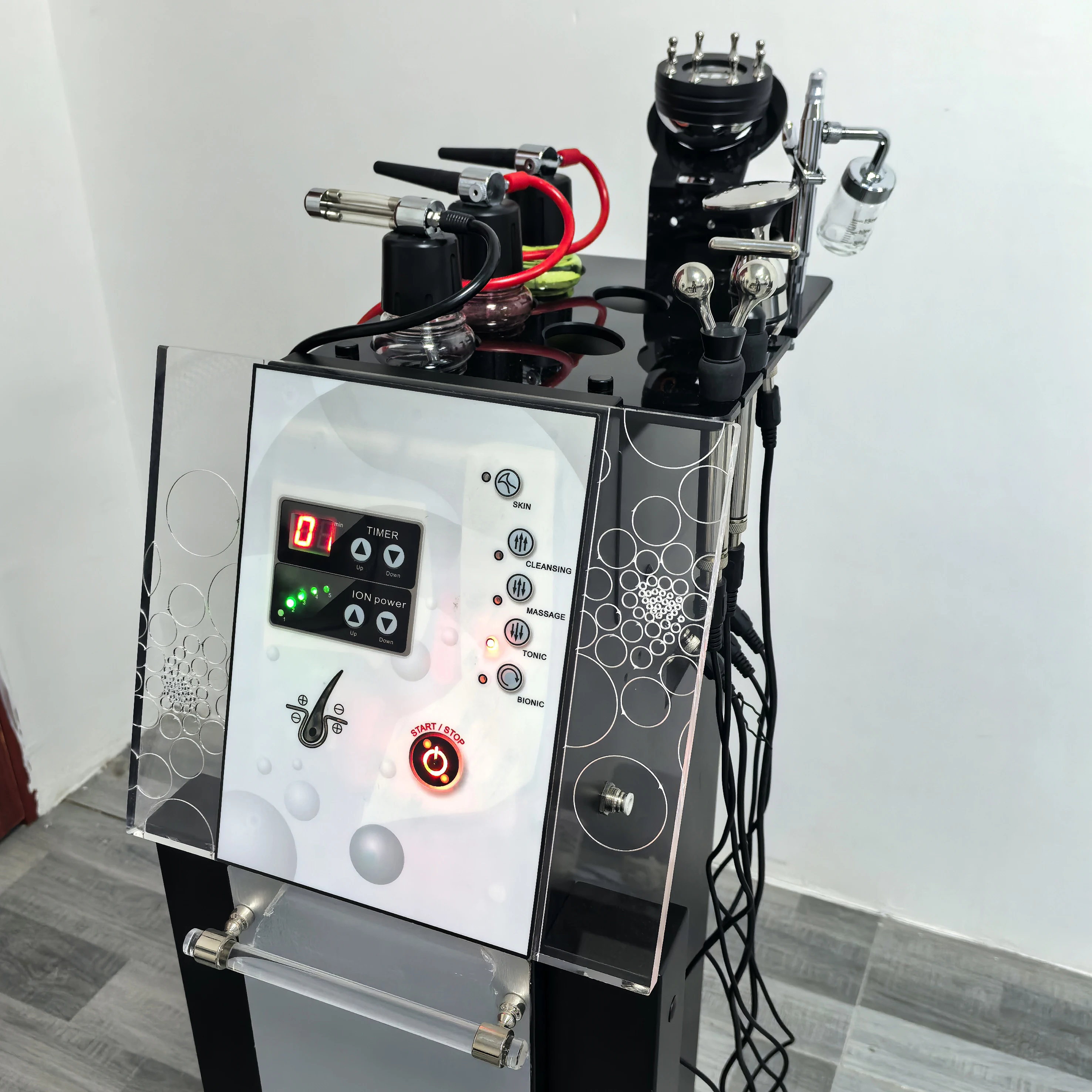 Professional 8 in 1 Korea Bubble Spa Scalp Machine Hair Salon Head Nutrition Care Photon Micro-current Massage Treatment Black