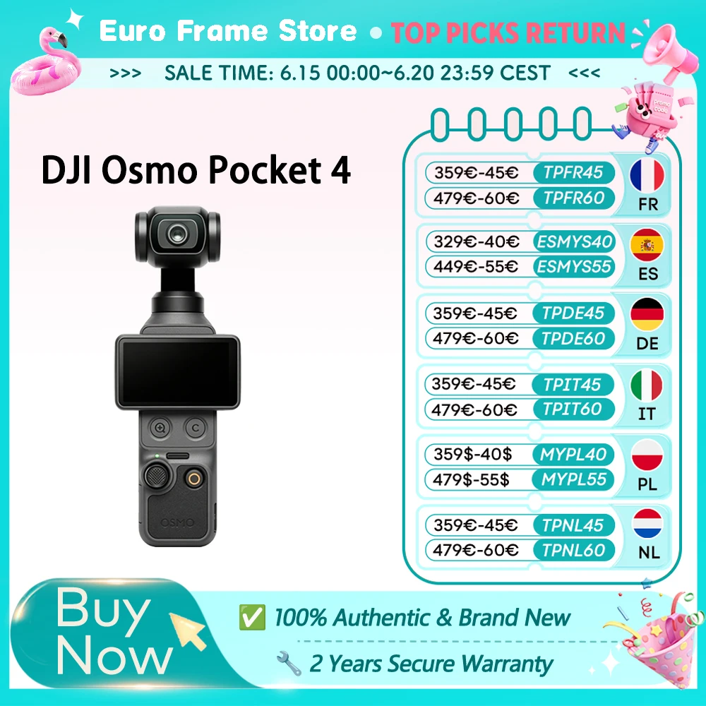 Spedizione UE DJI Osmo Pocket 4 Fotocamera Gimbal Tascabile con Sensore CMOS da 1″, Gamma Dinamica 14-Stop, D-Log a 10 bit, Nuovo ActiveTrack Pocket 4