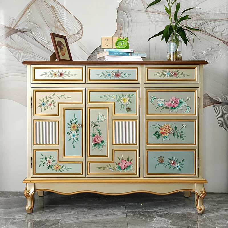 

Custom-made American Shoe Cabinet Solid Wood Door Painted Porch Cabinet Large Capacity Multi-layer Lockers Art Sideboard