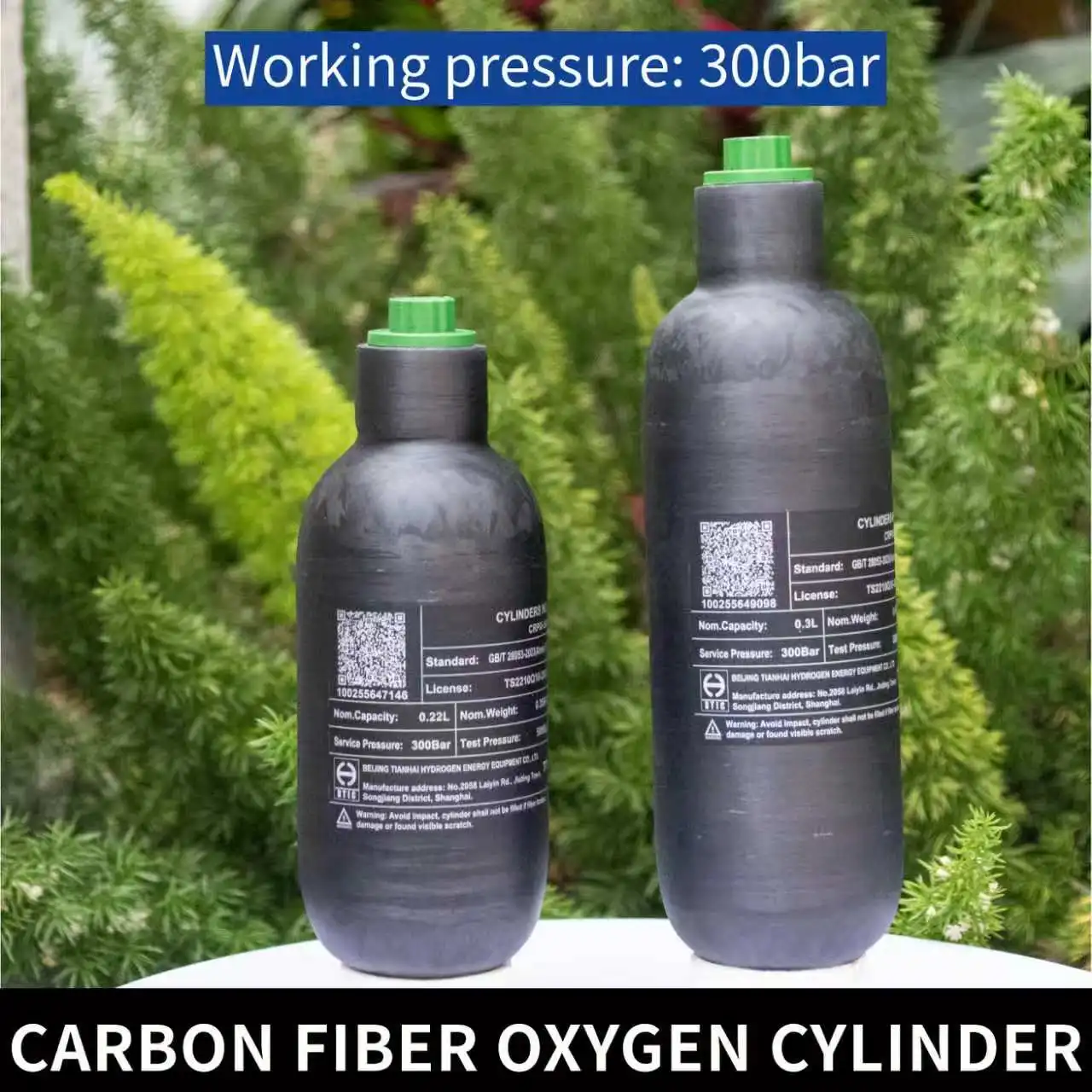 0.22L/0.3L Carbon Fiber Diving Tank, HPA Diving Bottle, High Pressure Tank M181.5, 400psi, 300 Bar