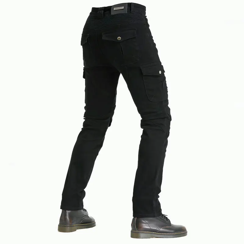 

2026 Fashion Men's High-Waisted Winter Motorcycle Riding Pants, Military Green Fleece-Lined Warm Biker Jeans with Protectors