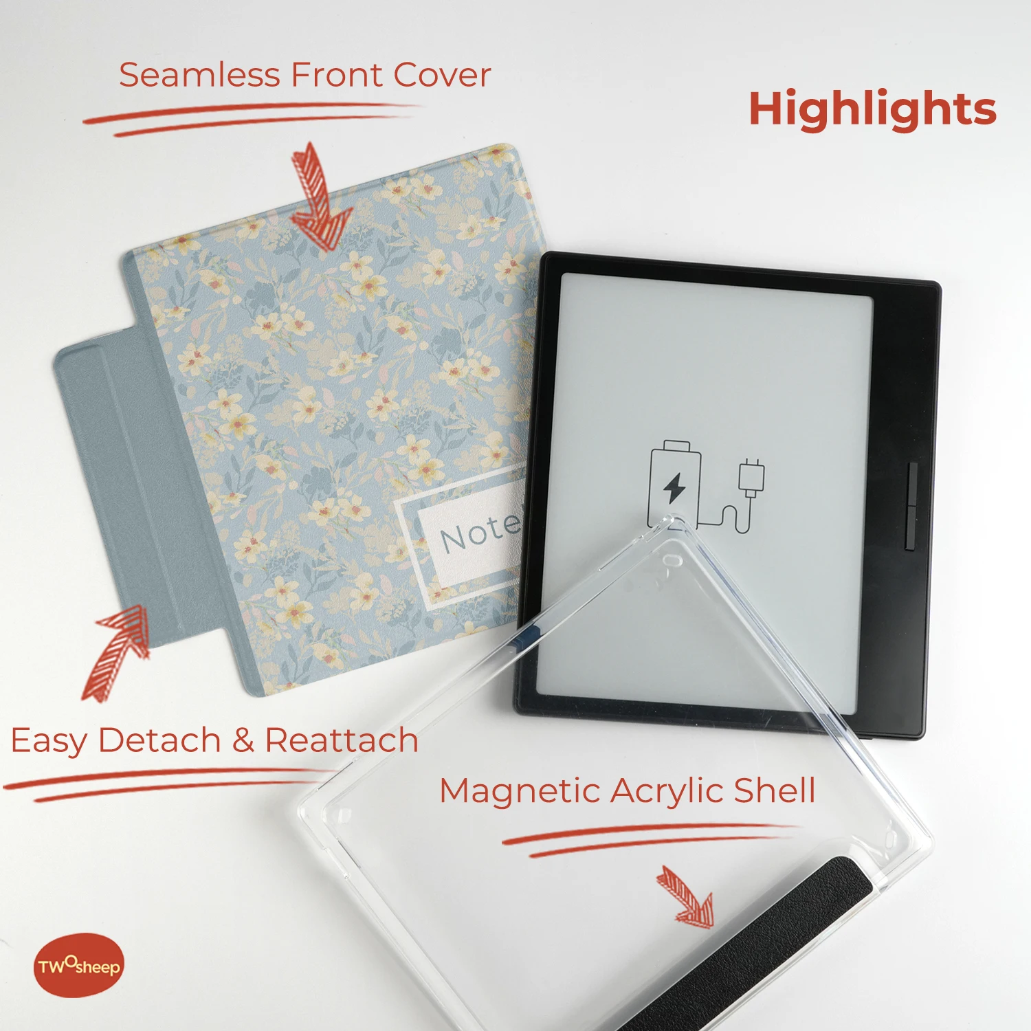 Etui Twosheep Fresh Floral do Boox Go7 Go Color7 GenII Go Color7 Gen2 Leaf3 Leaf3c 7' Magnetyczne Smart Shell Folio — zdjęcie produktu 2