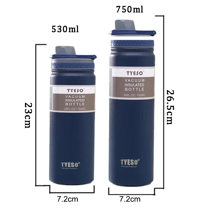 

Tyeso-Stainless Steel Thermos Bottle, Vacuum Flask, Insulated Water Bottle, Travel Cup for Children, Coffee Mug, 530 ml, 750ml